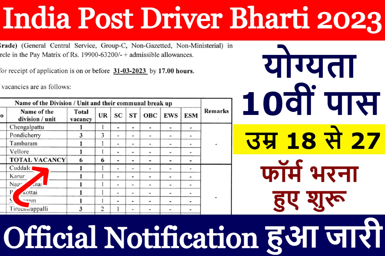 India Post Driver Bharti